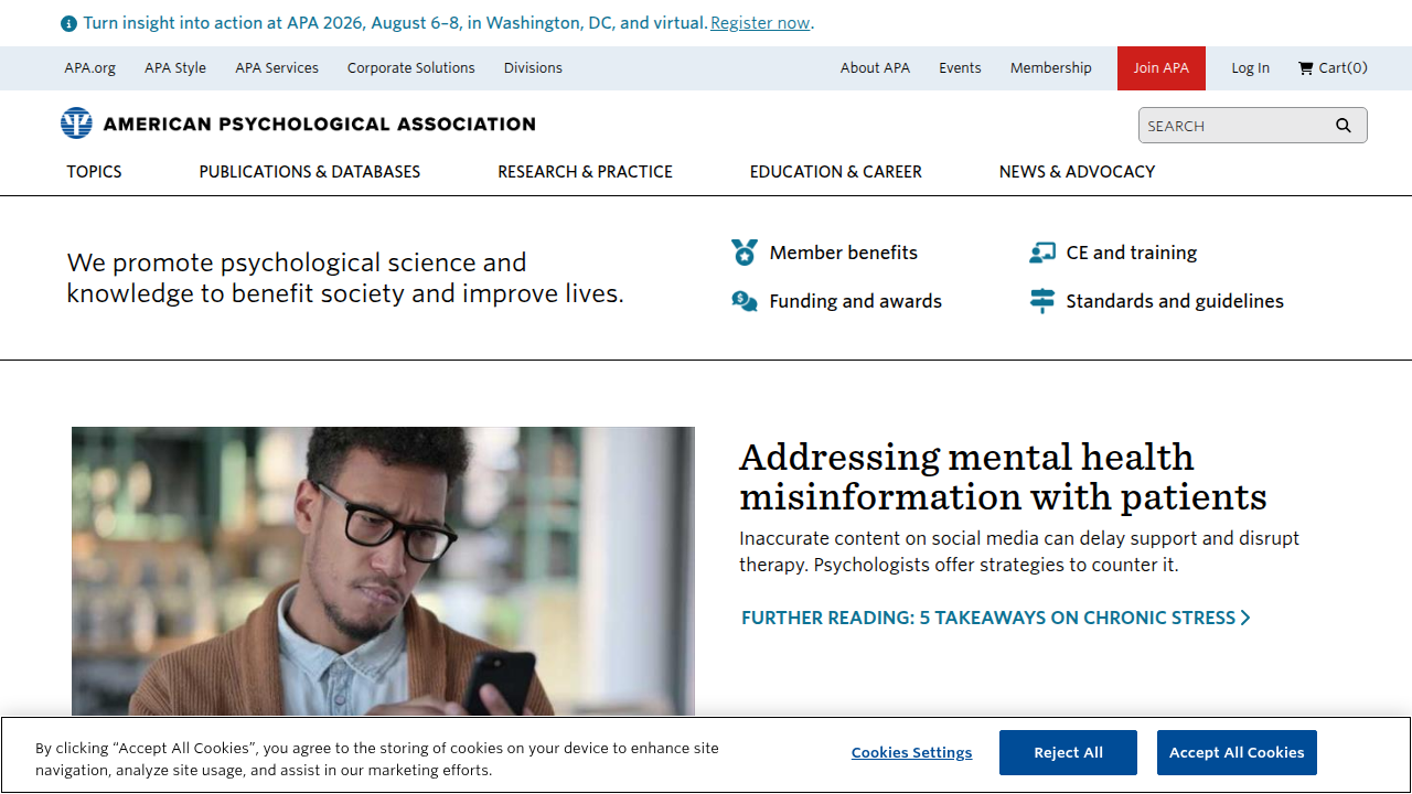 The American Psychological Association is a leading scientific and professional organization representing psychology in the United States.