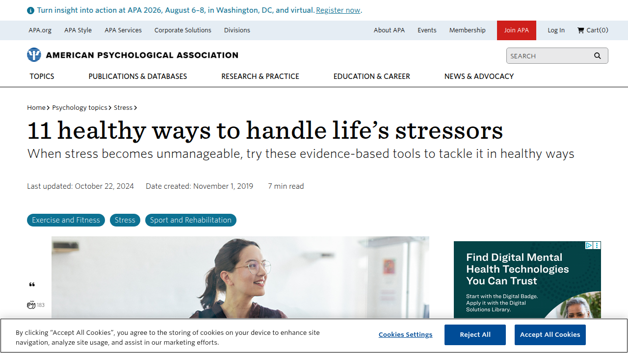 The American Psychological Association (APA) website, offering tips and resources on stress management, emphasizing the role of social support.