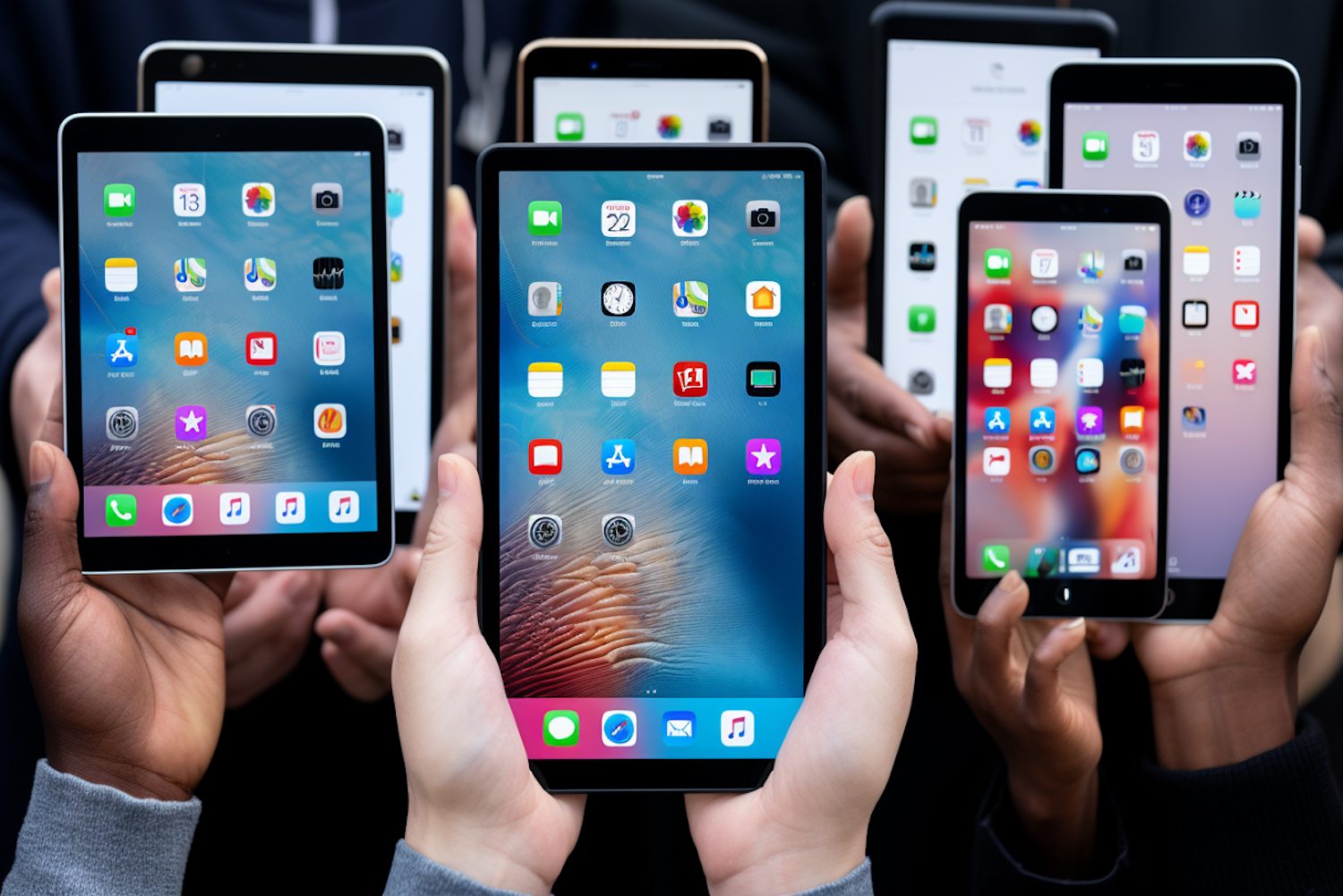 A diverse group of young adults actively engaging with mental health content on their smartphones, reflecting high engagement rates across digital platforms.