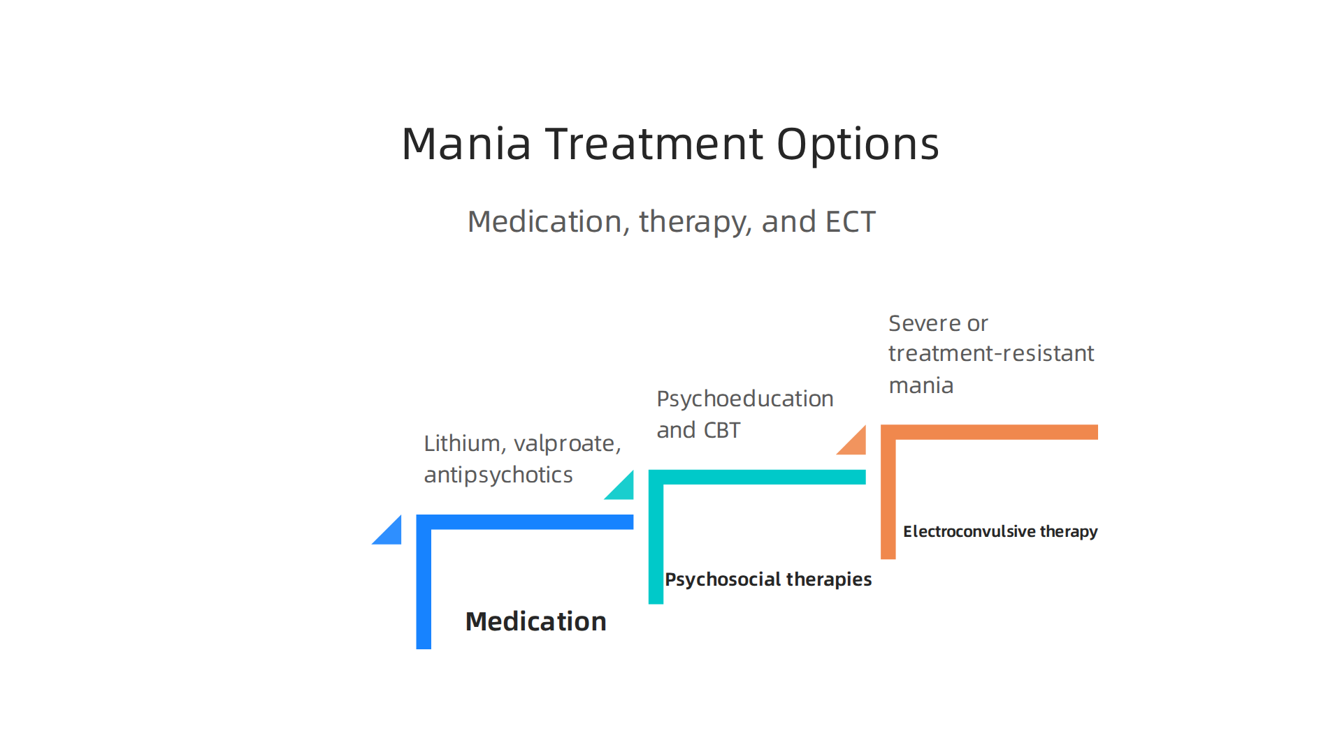 Overview of medication, psychosocial therapies, and ECT for managing manic episodes.