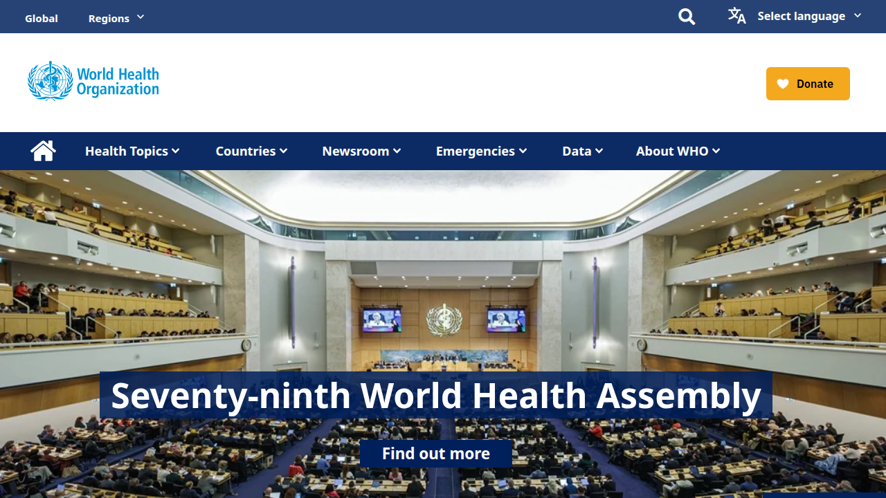 The official website of the World Health Organization, a leading global health authority.