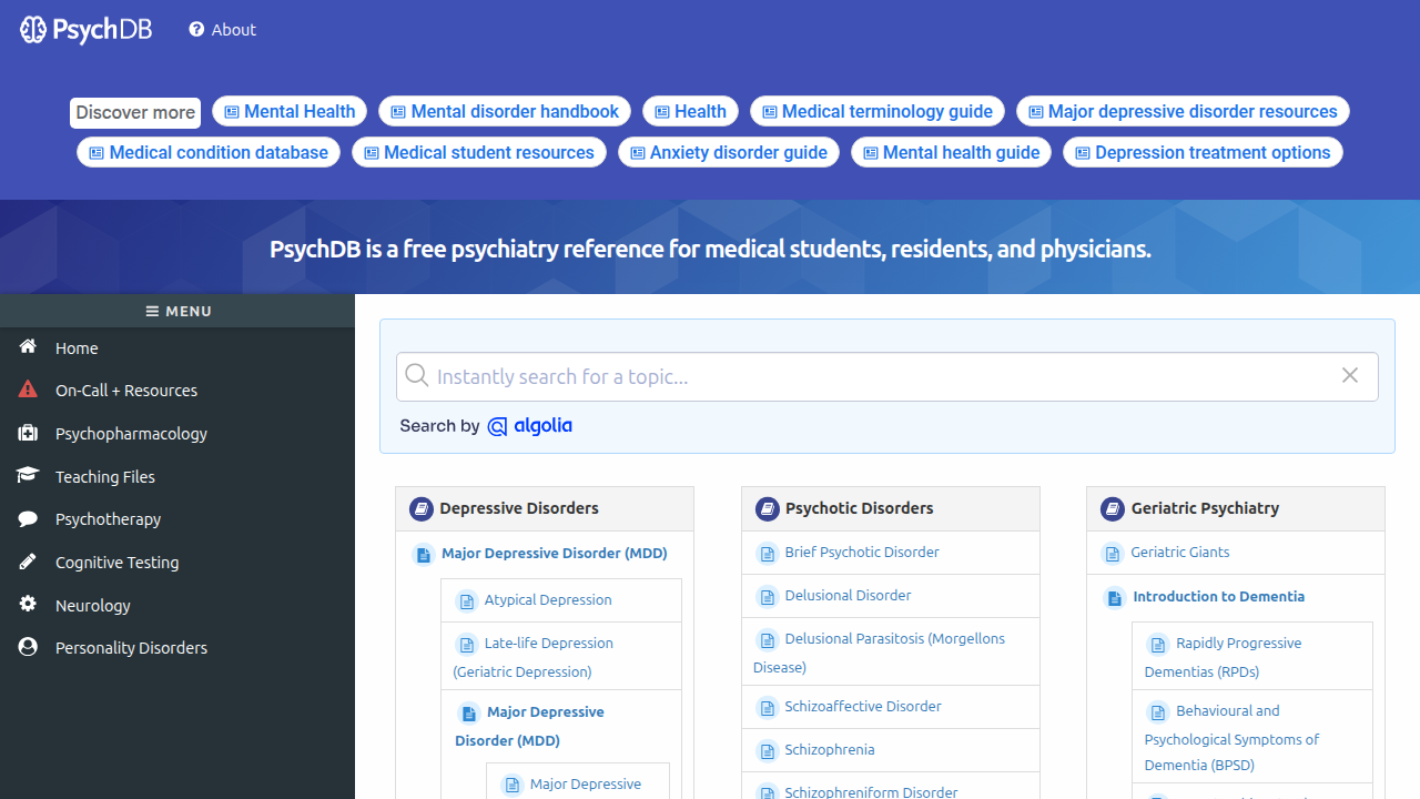 PsychDB provides detailed information on mental disorders, including Hallucinogen Persisting Perception Disorder (HPPD).