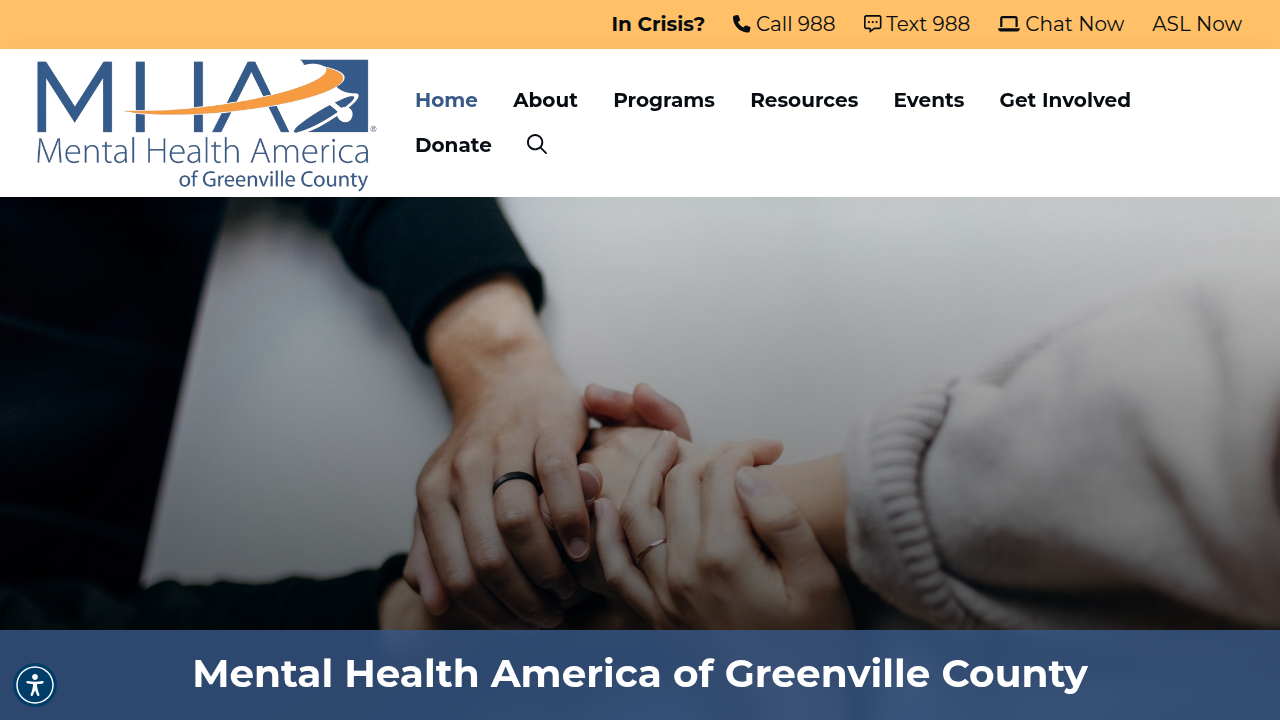 A snapshot of a Mental Health America local affiliate website, showcasing their community-specific resources.