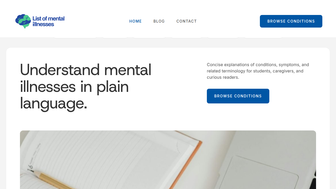 The List Of Mental Illnesses website, offering comprehensive information on various conditions and therapies.