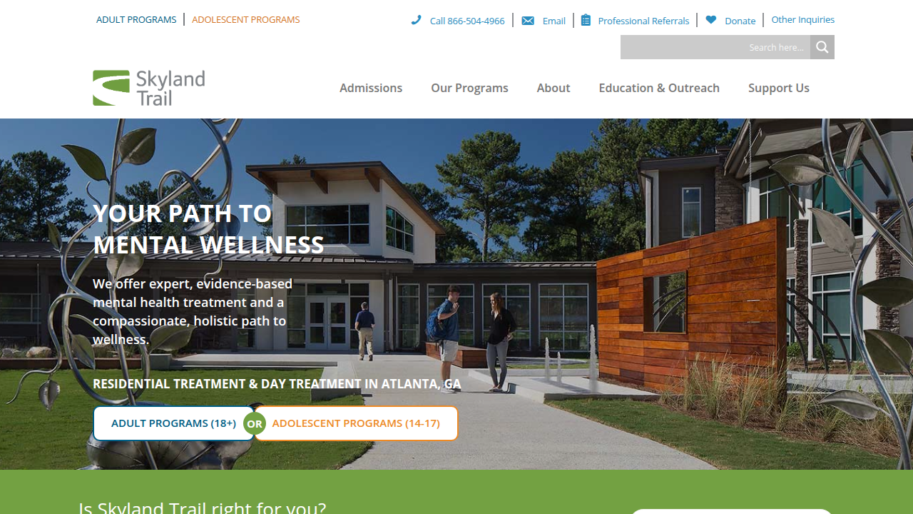 The Skyland Trail website, offering insights into various mental health treatments and comparisons.