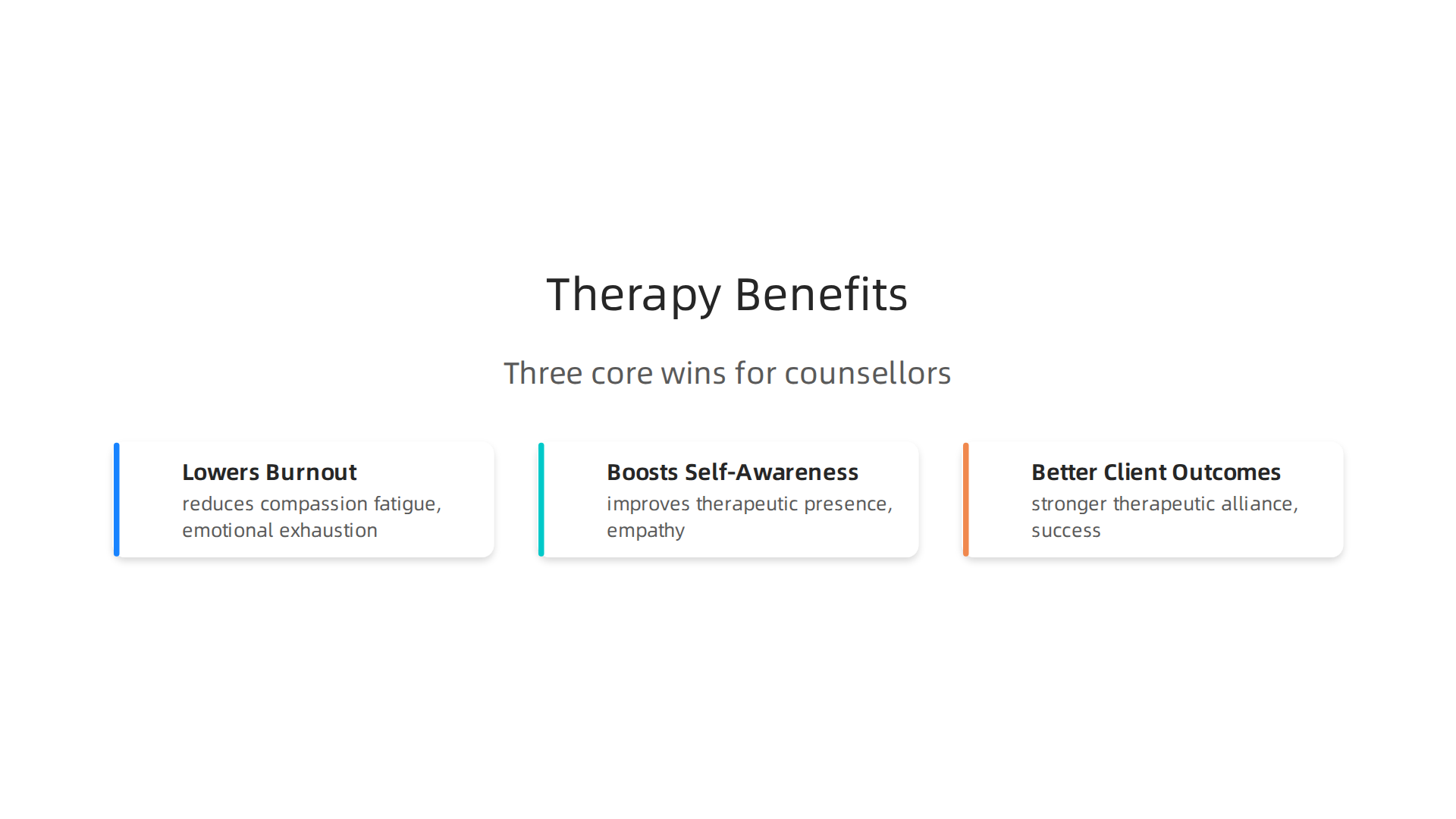 An infographic outlining the three core benefits of personal therapy for mental health professionals.