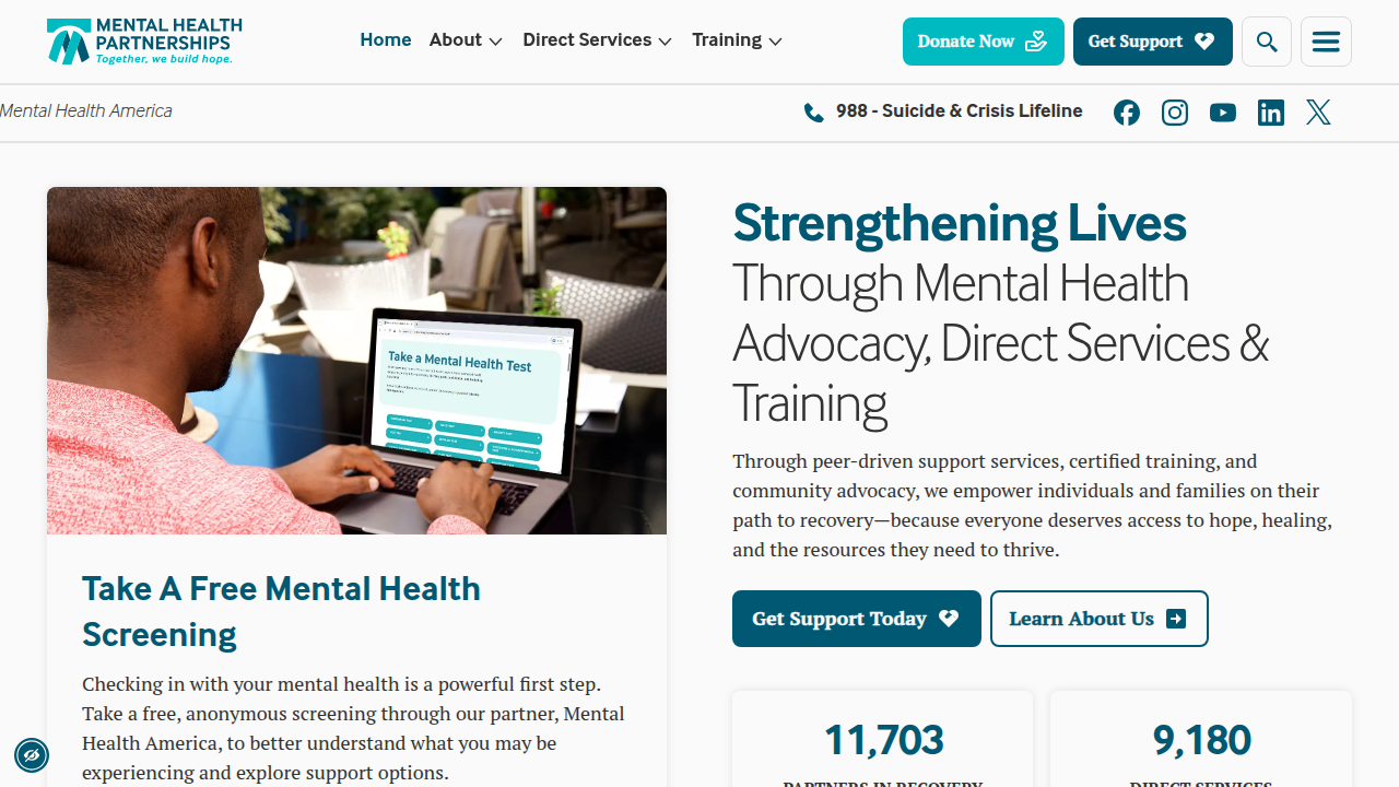 Website offering Certified Peer Specialist training programs for mental health support.
