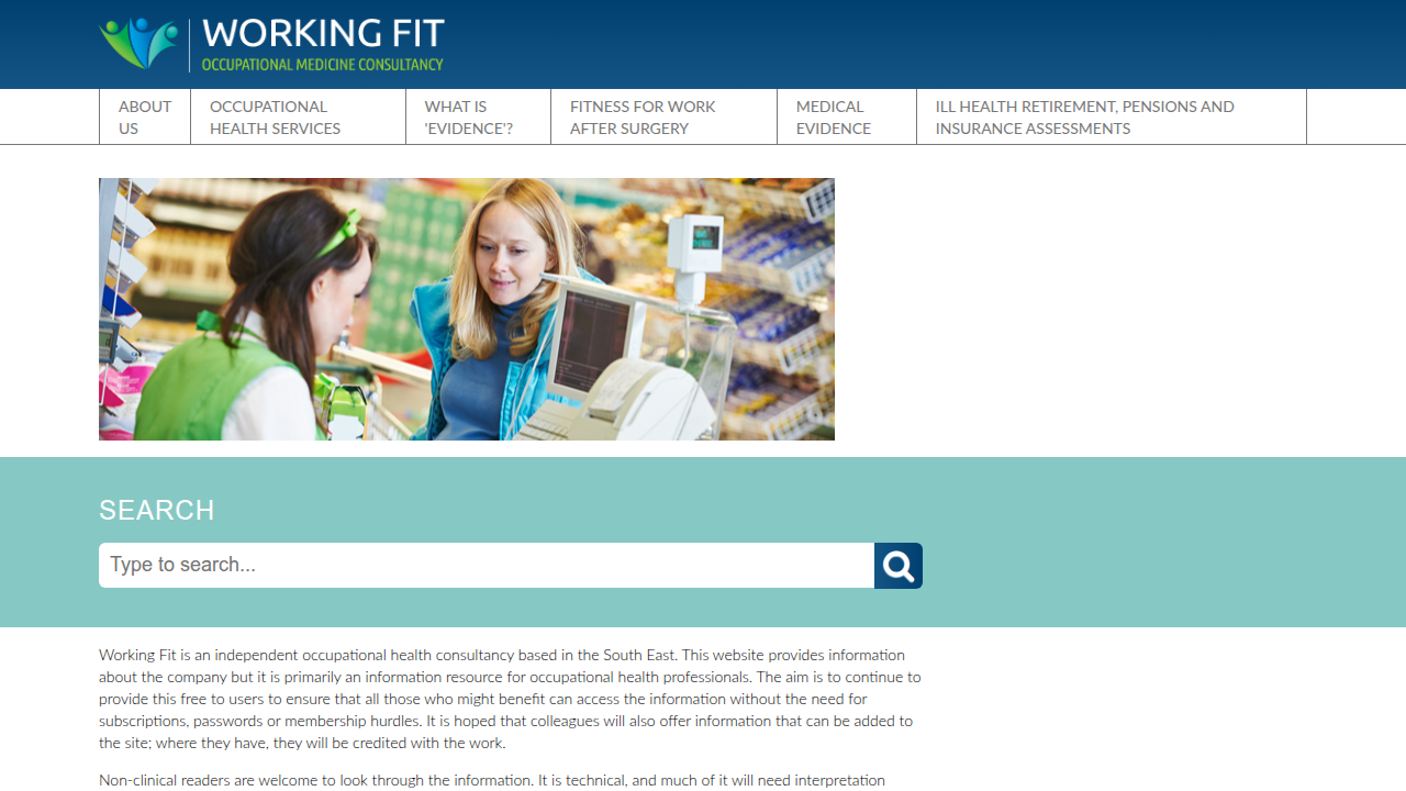 Screenshot of WorkingFit.co.uk, a resource providing medical evidence and insights into mental health conditions like DSM-5 Somatic Symptom Disorder.