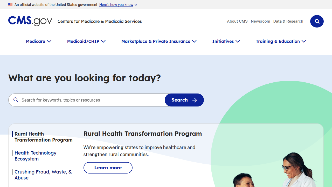 A screenshot of the CMS.gov website, the official source for Medicare information.