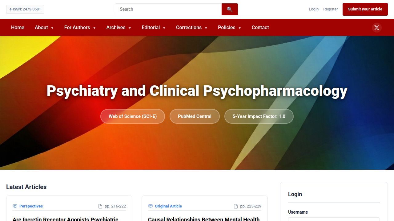 Screenshot of the Psychiatry-Psychopharmacology.com homepage, an academic resource for understanding psychiatric conditions and treatments.