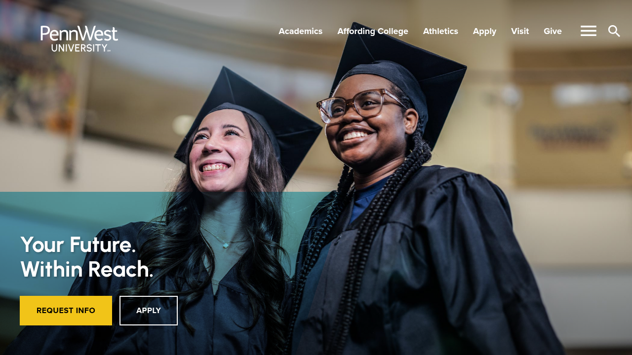Screenshot of PennWest University's homepage, representing a university that may offer supervised student counseling services.