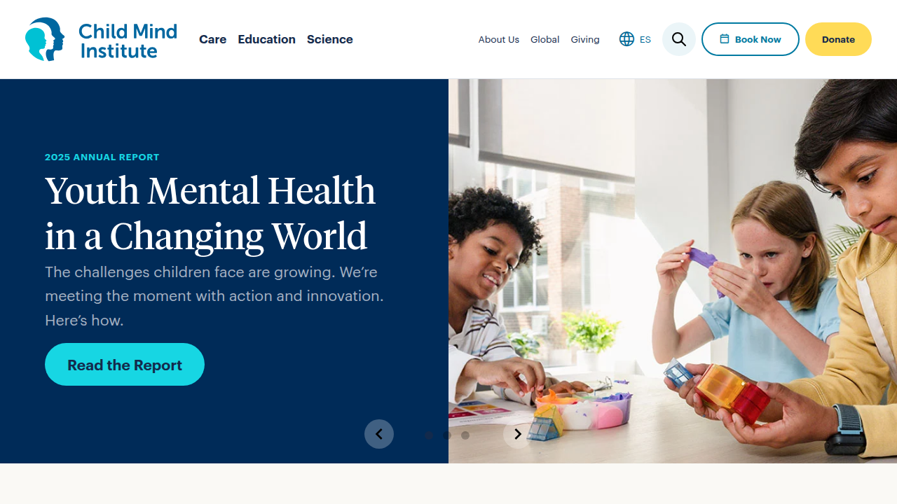 The Child Mind Institute website, providing science-based resources for children's mental health.