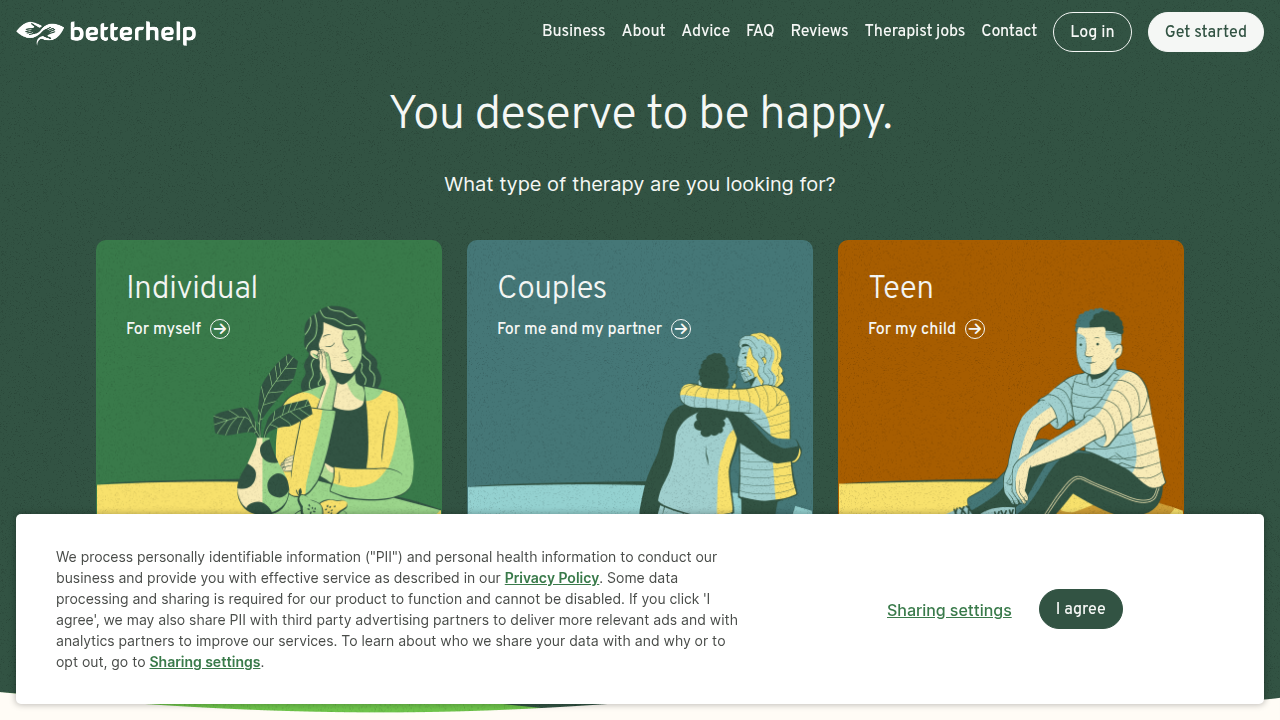 BetterHelp provides online mental health services, reflecting the growing accessibility of therapy options.