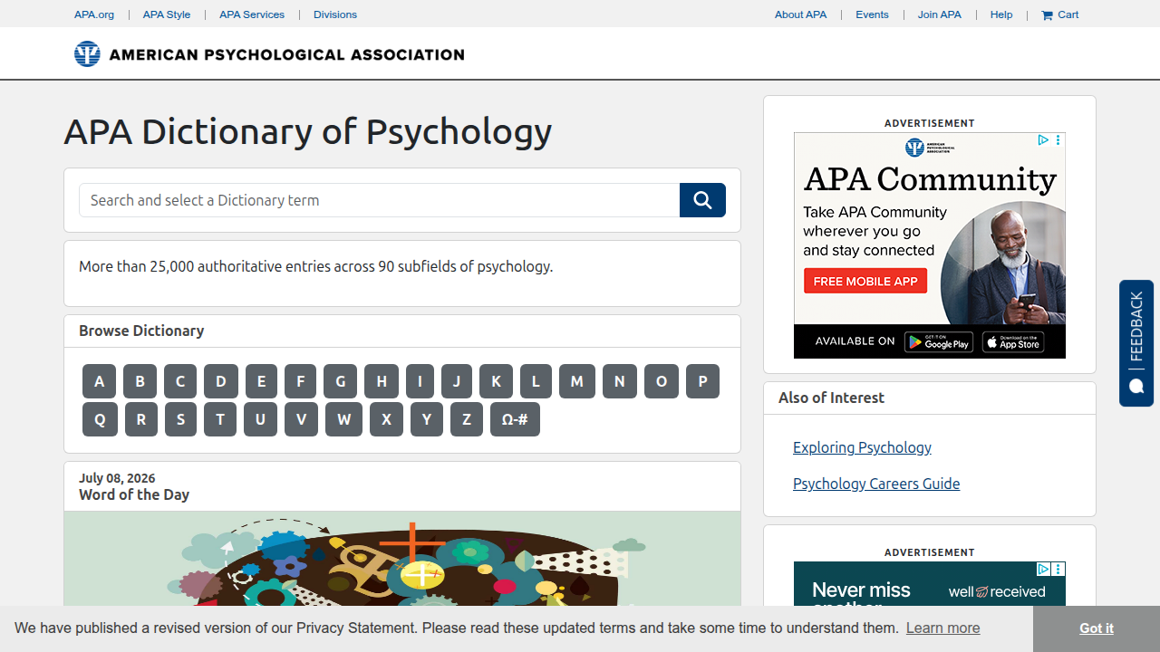 The APA Dictionary of Psychology offers clear definitions for complex psychological terms, promoting mental health literacy.