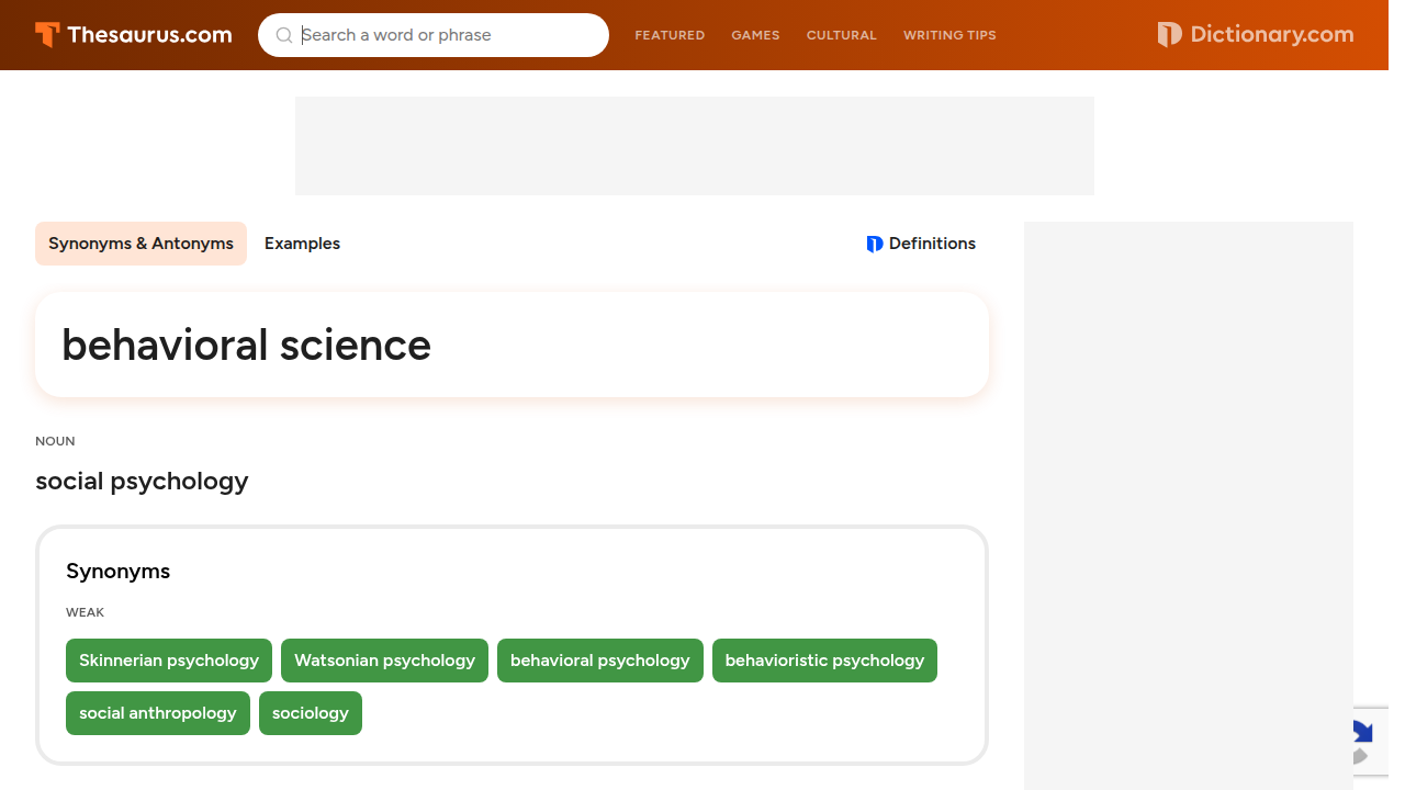Explore a list of synonyms for 'behavioral science' on Thesaurus.com, highlighting its overlaps with other disciplines.