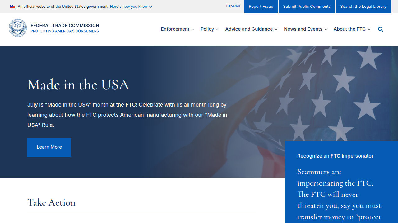 Screenshot of the Federal Trade Commission (FTC) homepage, highlighting resources for mobile health app developers.