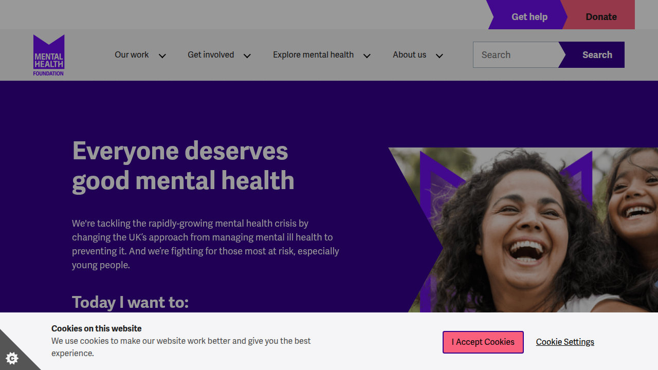 Screenshot of the Mental Health Foundation homepage, a UK charity providing mental health information.